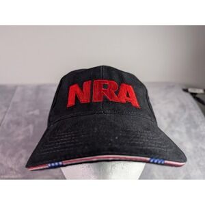 NRA Baseball Cap Black Red Embroidered Logo Hat Patriotic Brim Detail
